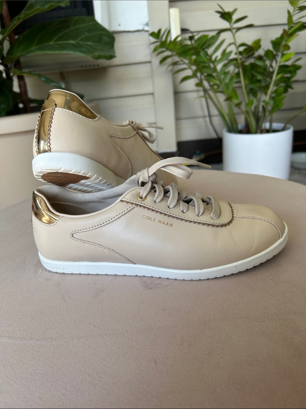 Cole Haan Leather Sneakers with Metallic Gold Detailing